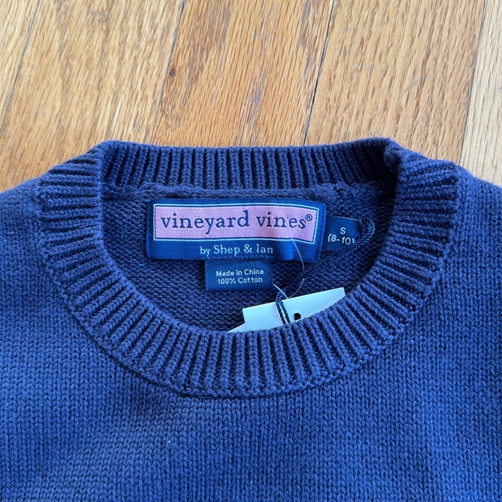 Vineyard Vines Boys S (8-10) Navy Cotton Crew Neck Sweater w Logo, NWT - Picture 2 of 6